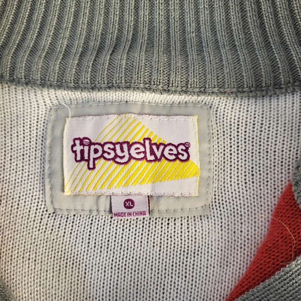 Tipsy Elves Mens XL Quarter Zip Sweater Blue Mountain Sunrise
